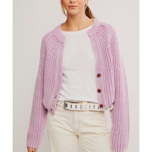 Free People Lavender Chunky Knit Button Cardigan